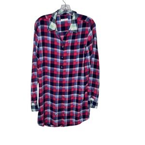 Equipment Slim Signature Silk Plaid Button Down Shirt Pink Navy Blue Office Work